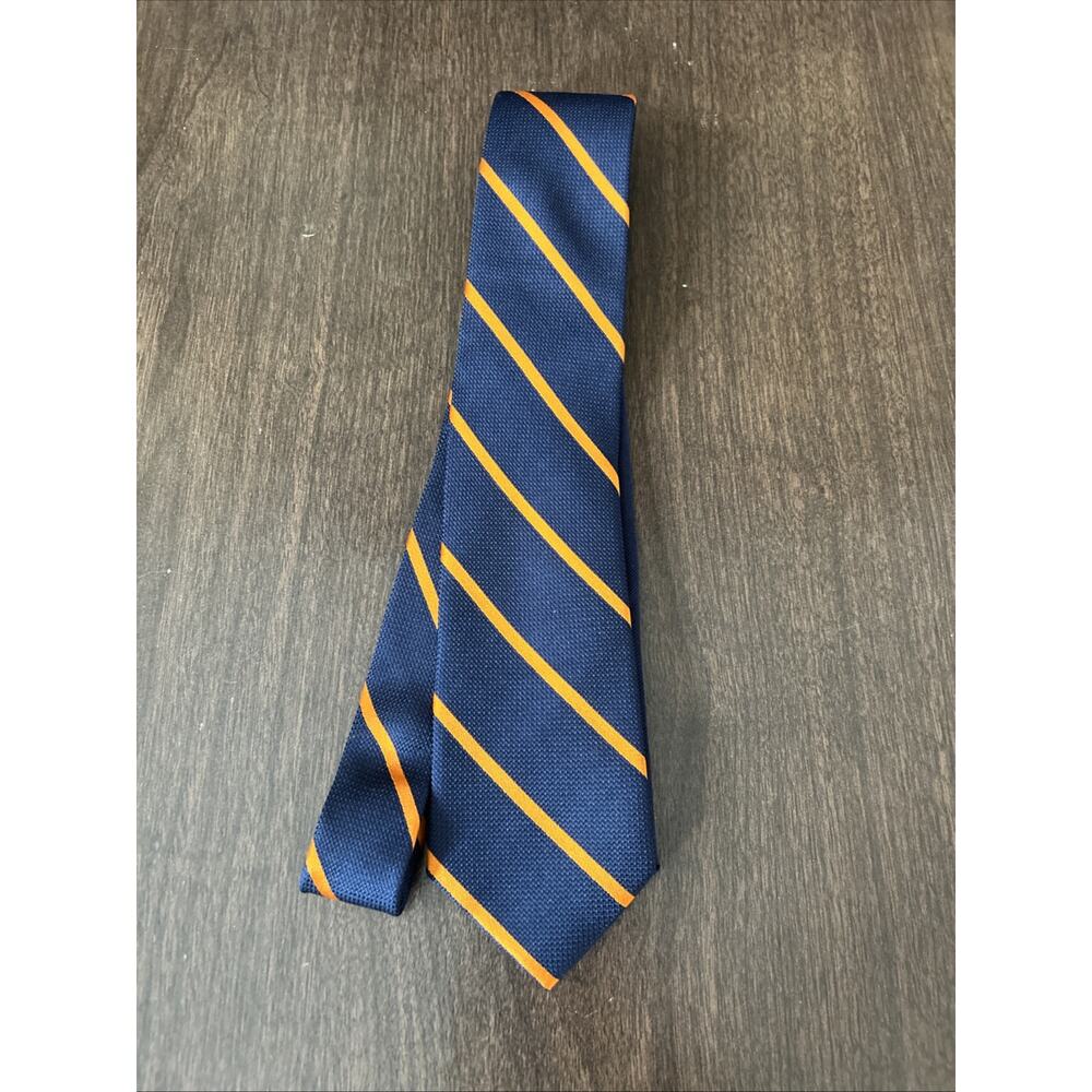 TOMMY HILFIGER STRIPED REPP TIE BLUE ORANGE MENS NECKTIE 100% SILK - Picture 2 of 9